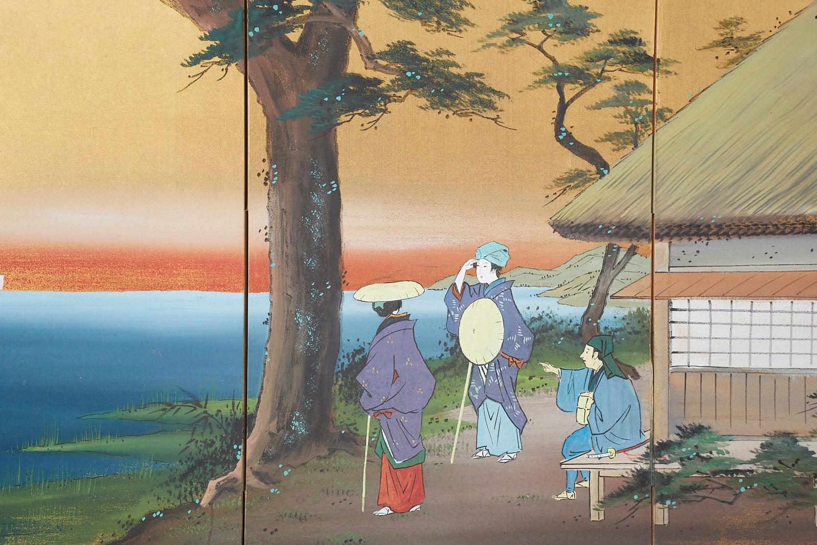 Japanese Four-Panel Screen 53 Stations of Tokaido 6