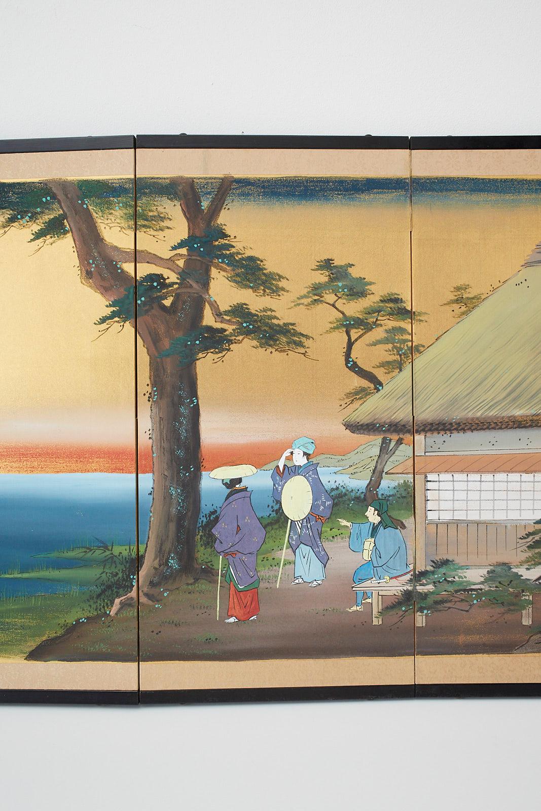 Japanese Four-Panel Screen 53 Stations of Tokaido In Good Condition In Rio Vista, CA