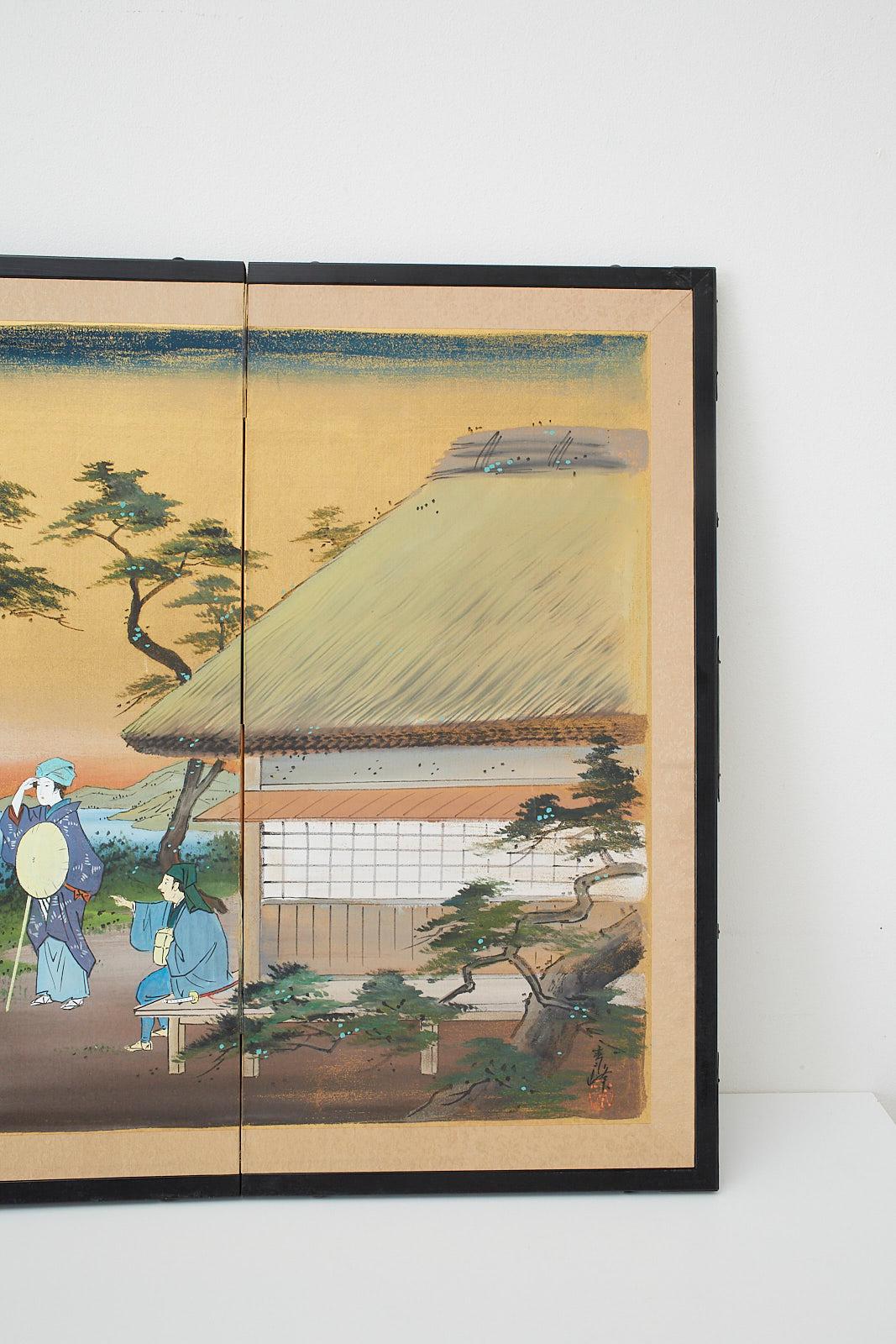 20th Century Japanese Four-Panel Screen 53 Stations of Tokaido