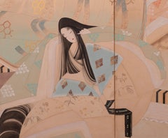 Japanese Four Panel Screen: A Scene from the Tails of Genji