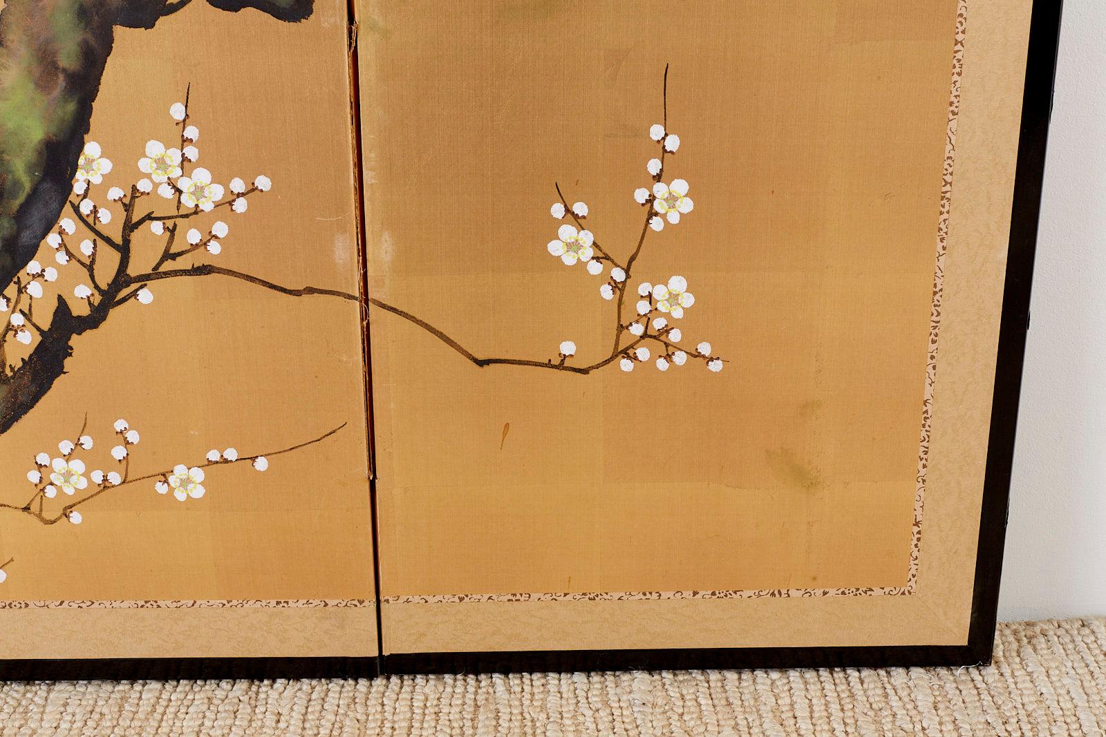 Japanese Four Panel Screen Ancient Sakura Cherry Blossom  5