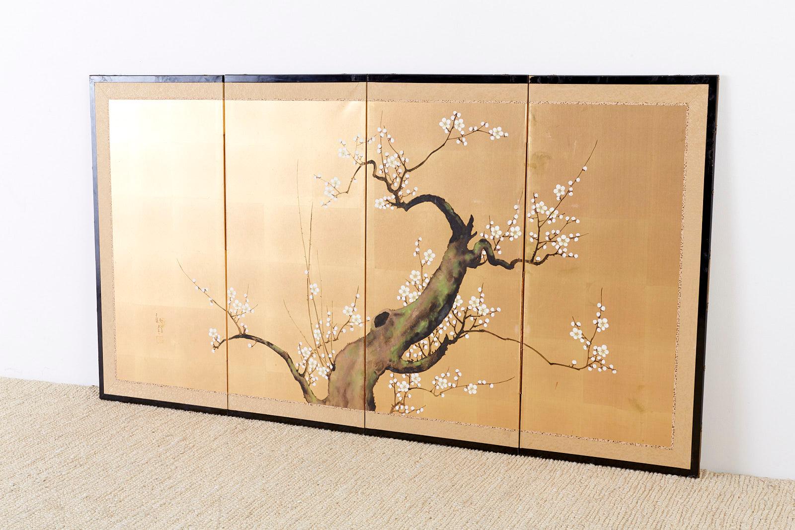 Japanese Four Panel Screen Ancient Sakura Cherry Blossom  6