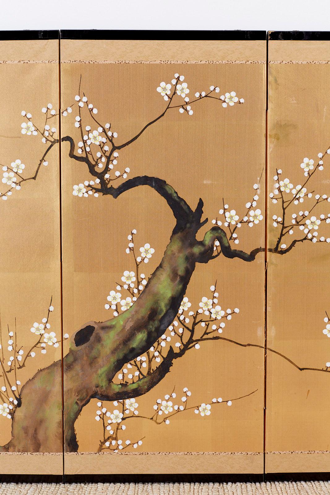 Showa Japanese Four Panel Screen Ancient Sakura Cherry Blossom 