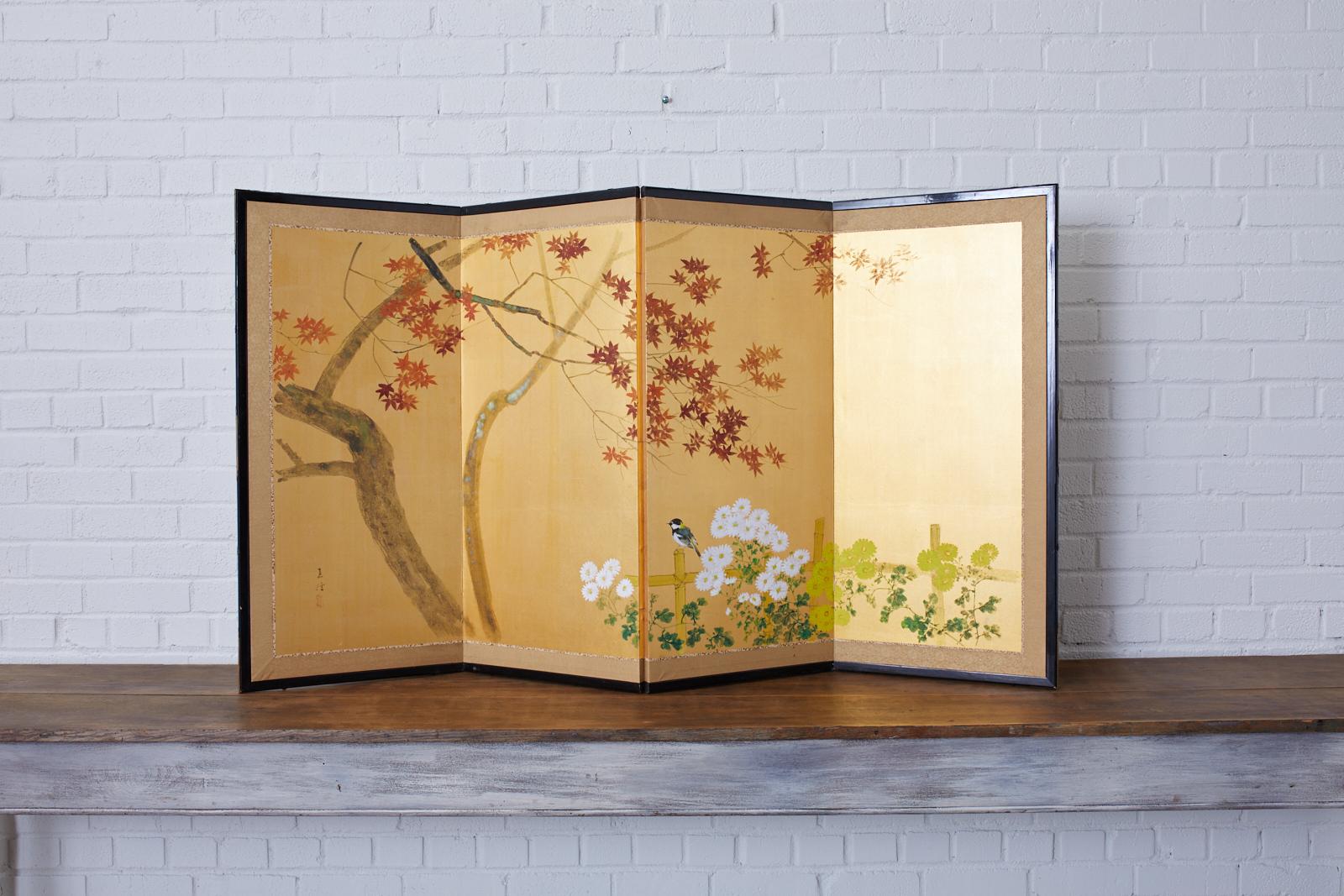 Japanese Four-Panel Screen Autumn Maple and Chrysanthemum 6