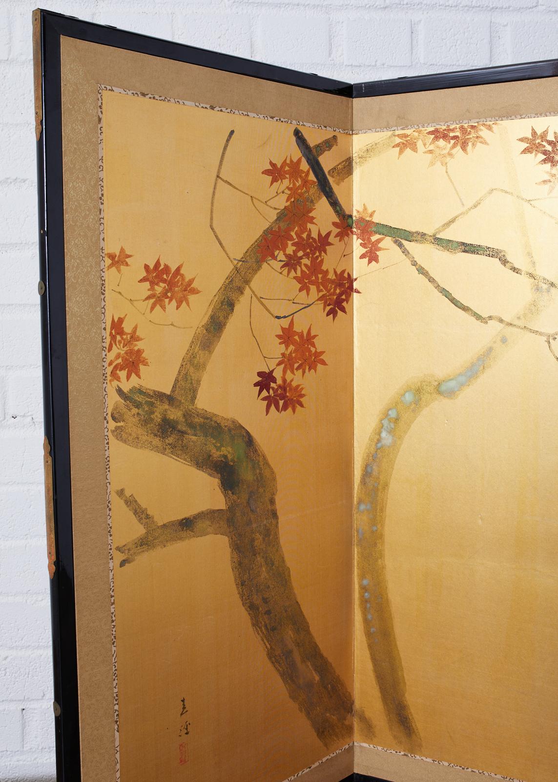 Japanese Four-Panel Screen Autumn Maple and Chrysanthemum 7