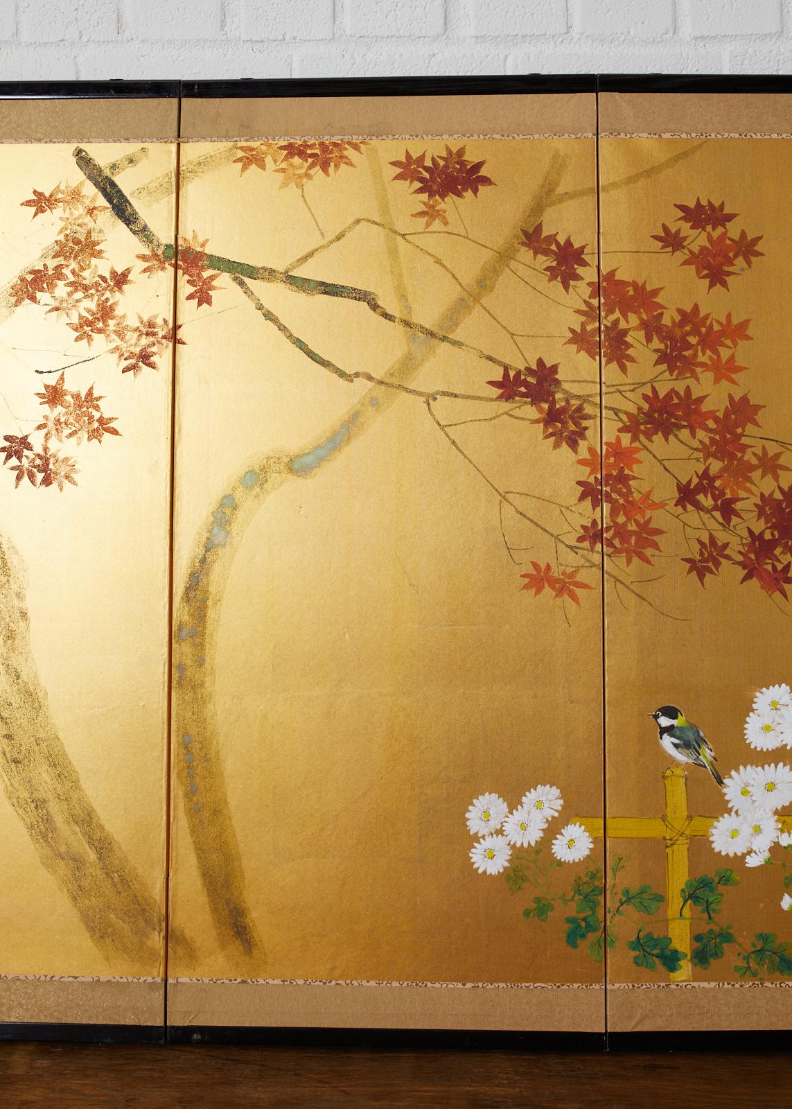20th Century Japanese Four-Panel Screen Autumn Maple and Chrysanthemum