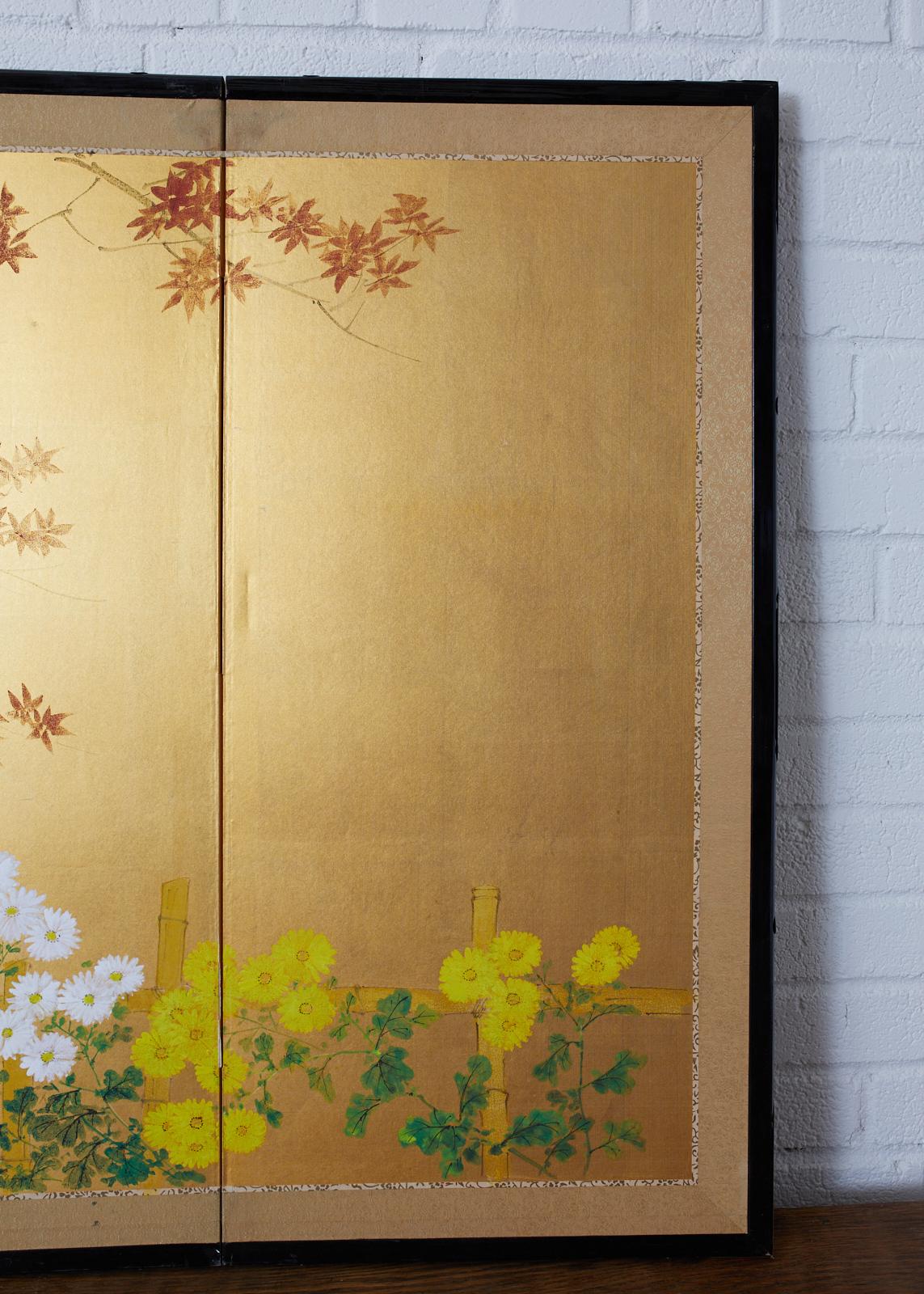 Japanese Four-Panel Screen Autumn Maple and Chrysanthemum 1