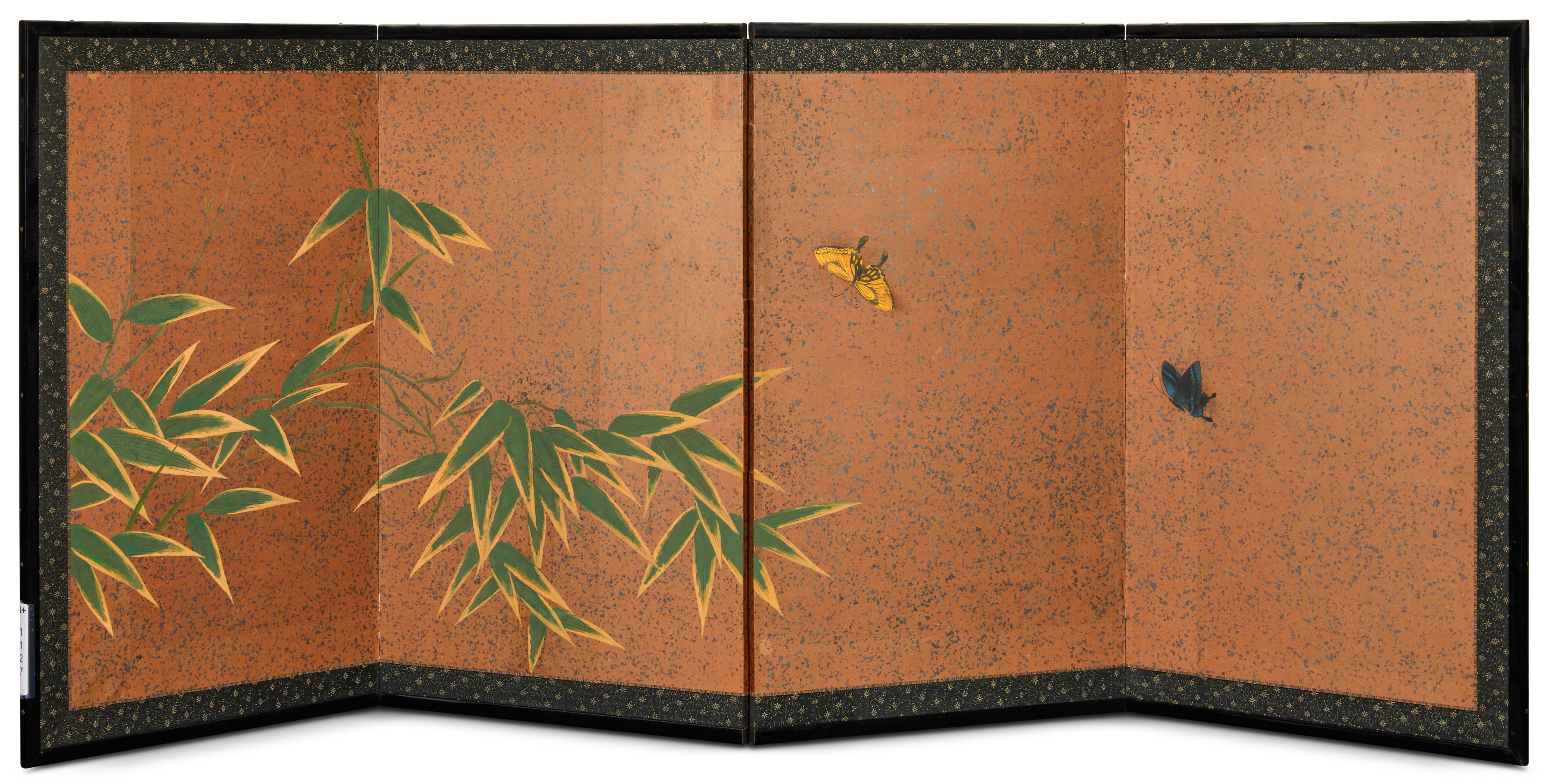 Japanese Four Panel Screen, Bamboo and Butterflies with Silver Dust 3