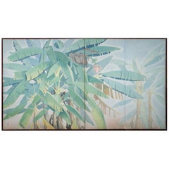 Retro Japanese Four Panel Screen Banana Grove