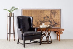 Japanese Four-Panel Screen Blue Herons on Willow Tree