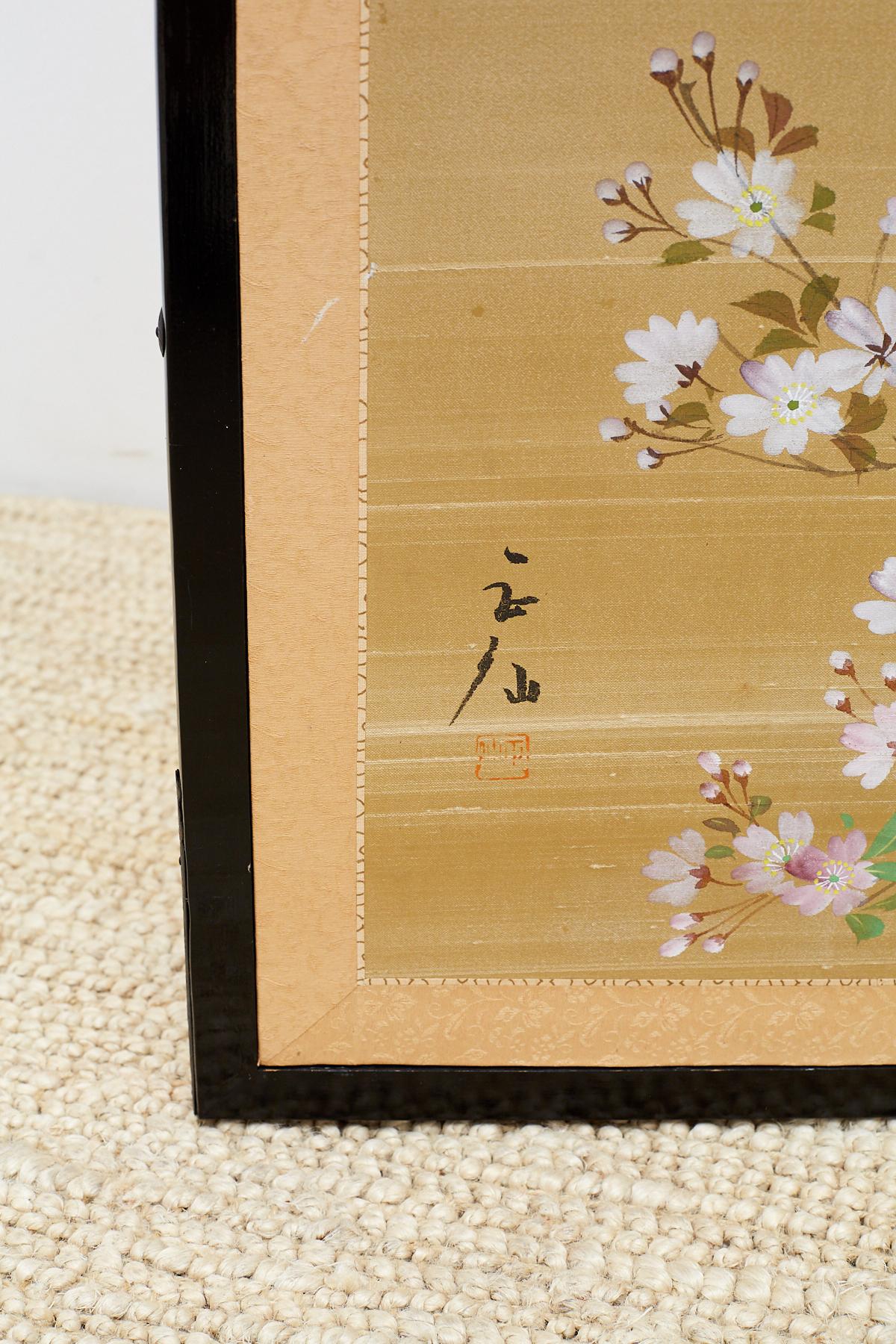 Japanese Four-Panel Screen Cherry Blossoms on Silk 4