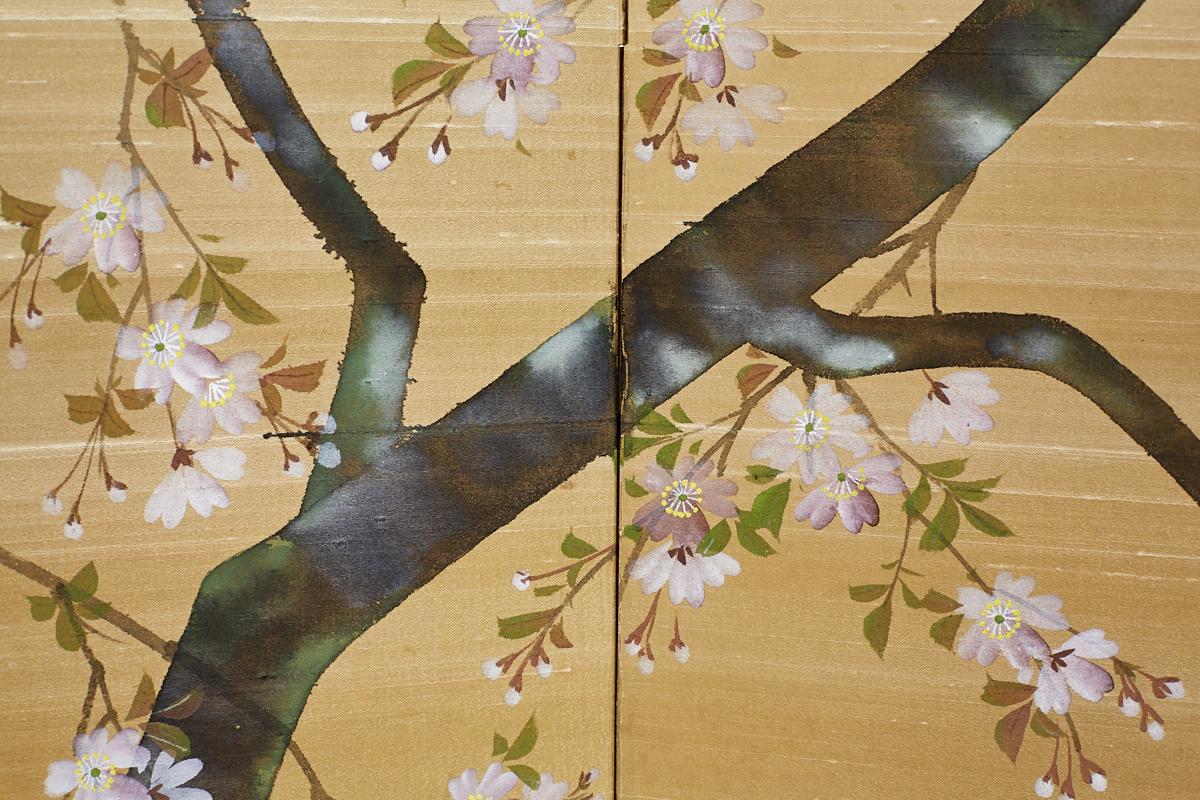 Japanese Four-Panel Screen Cherry Blossoms on Silk 5