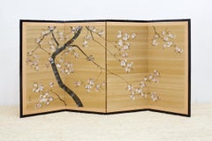 Japanese Four-Panel Screen Cherry Blossoms on Silk