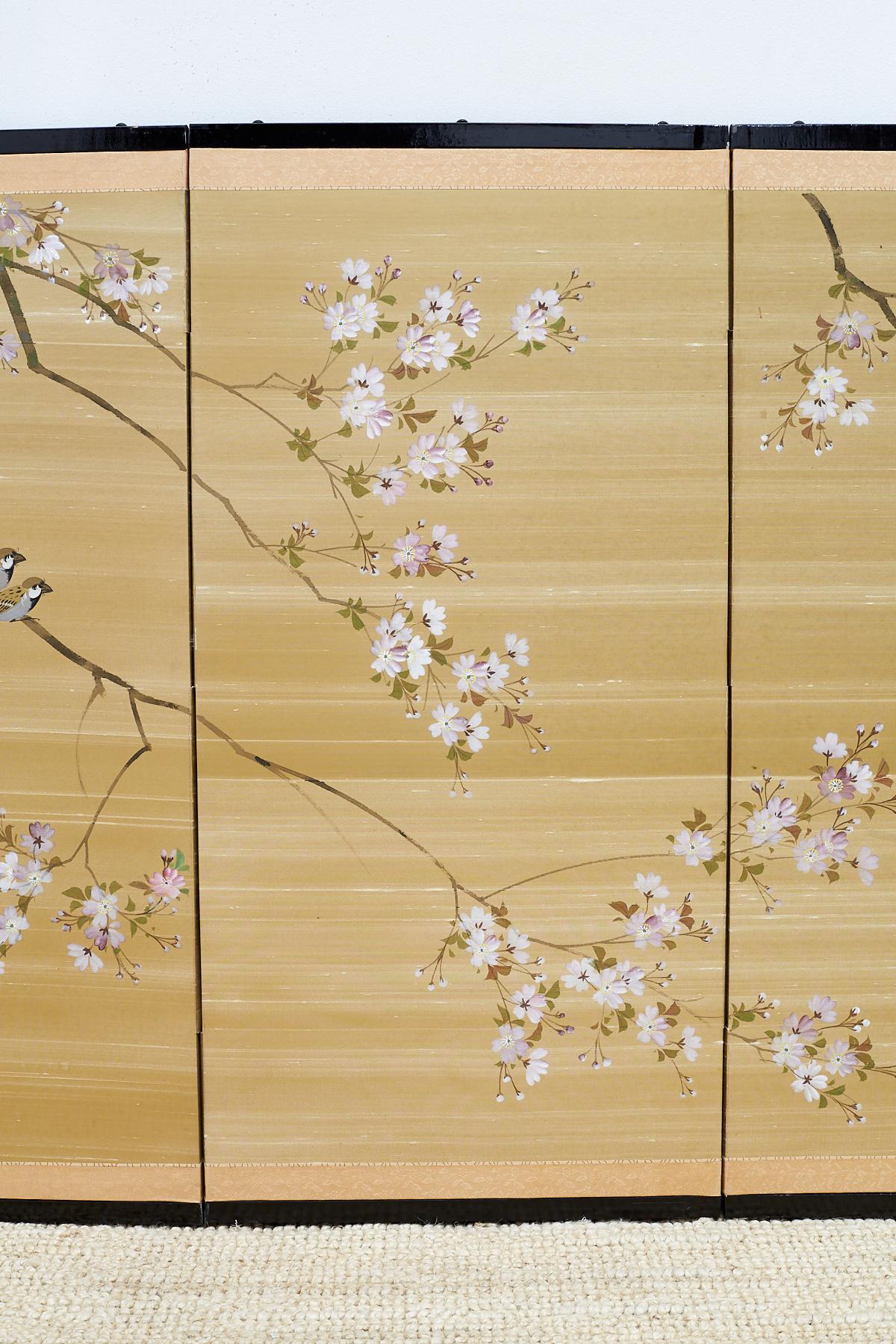 Japanese Four-Panel Screen Cherry Blossoms on Silk In Excellent Condition In Rio Vista, CA