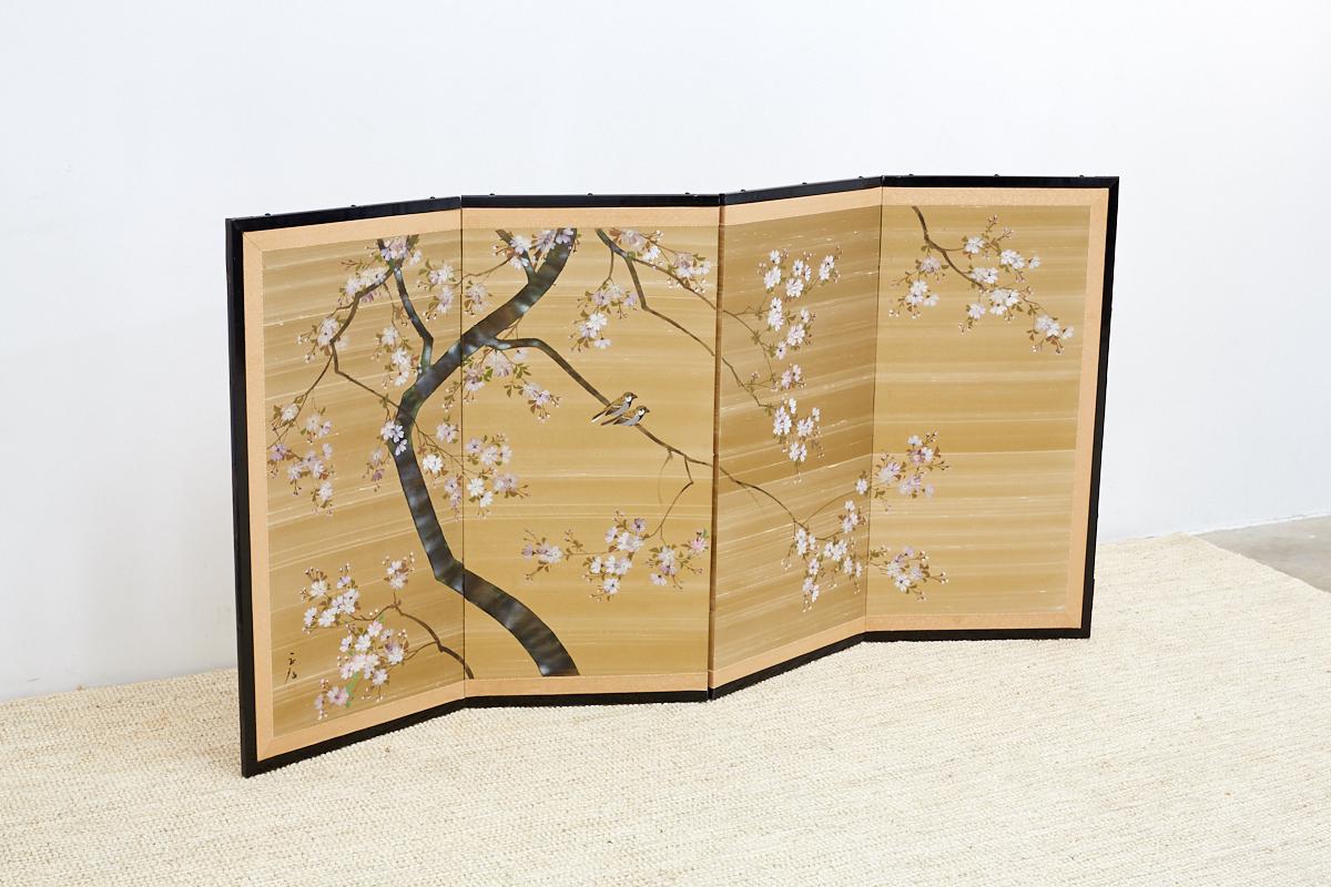 Japanese Four-Panel Screen Cherry Blossoms on Silk 1