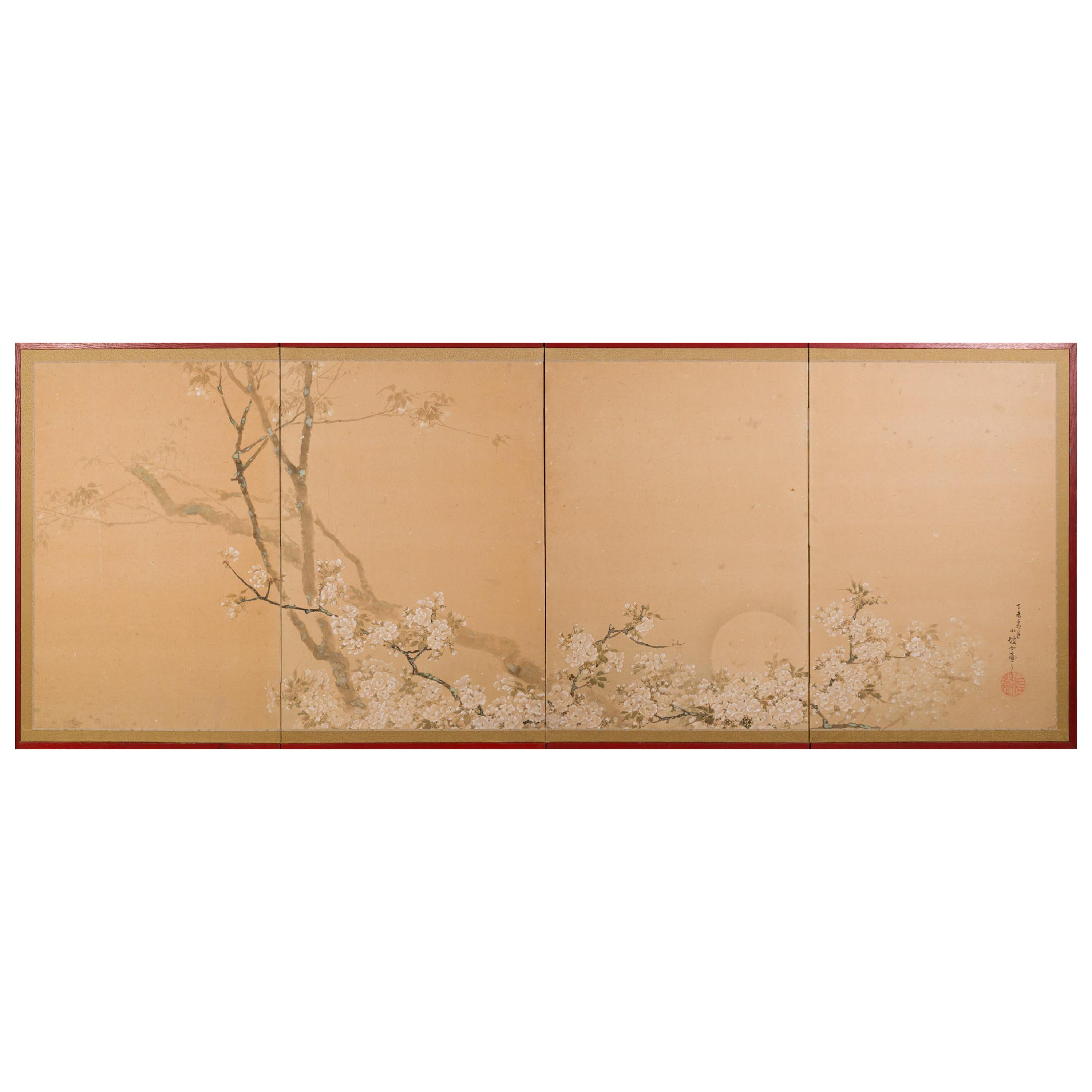 Japanese Four-Panel Screen Cherry in the Moonlight