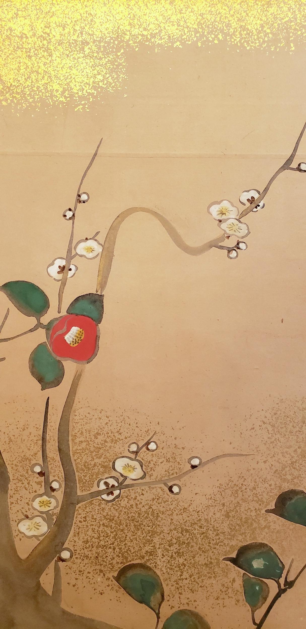 Paravent japonais à quatre panneaux : du début du printemps à l'été Bon état - En vente à Hudson, NY