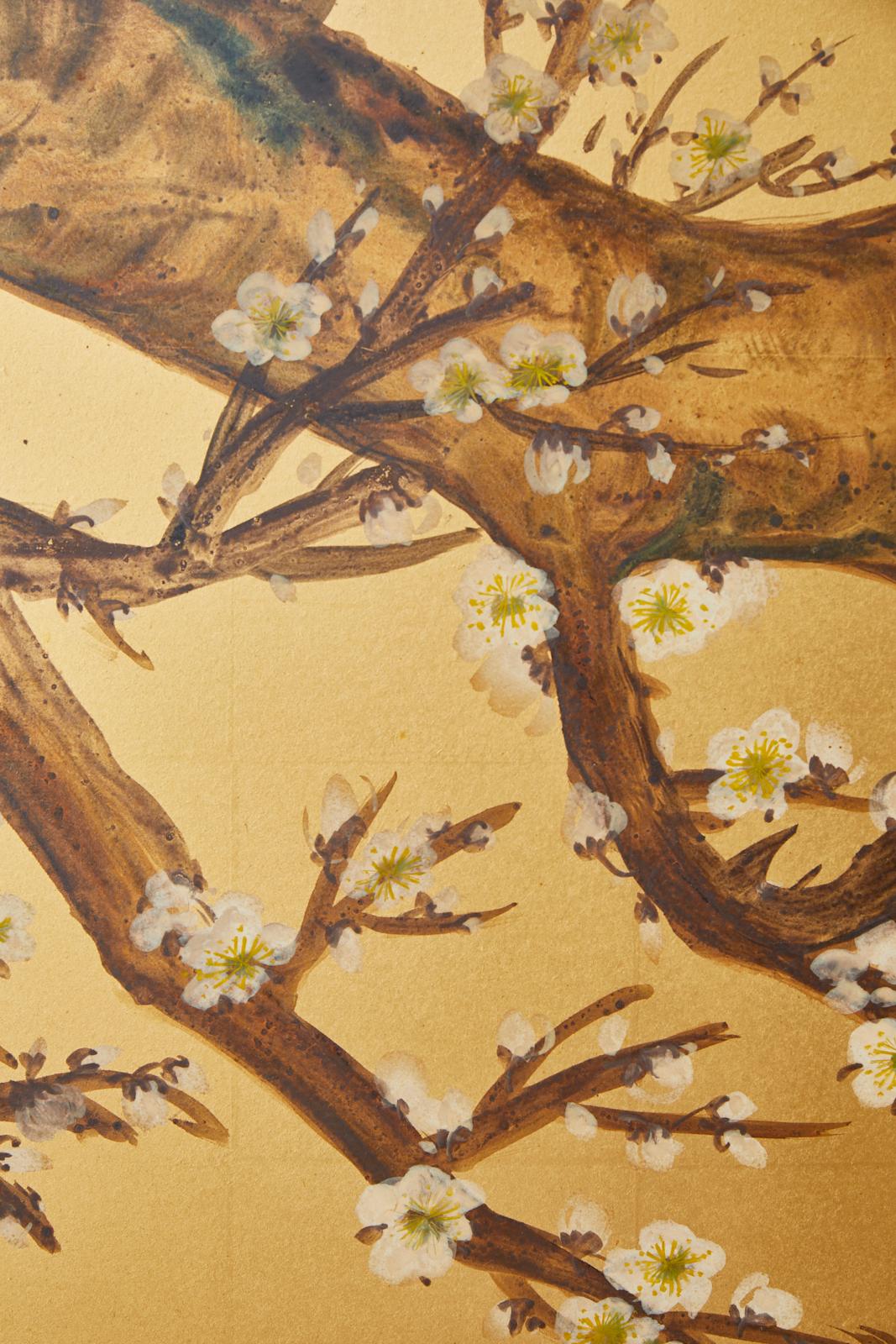 Japanese Four-Panel Screen Flowering Plum Tree 5