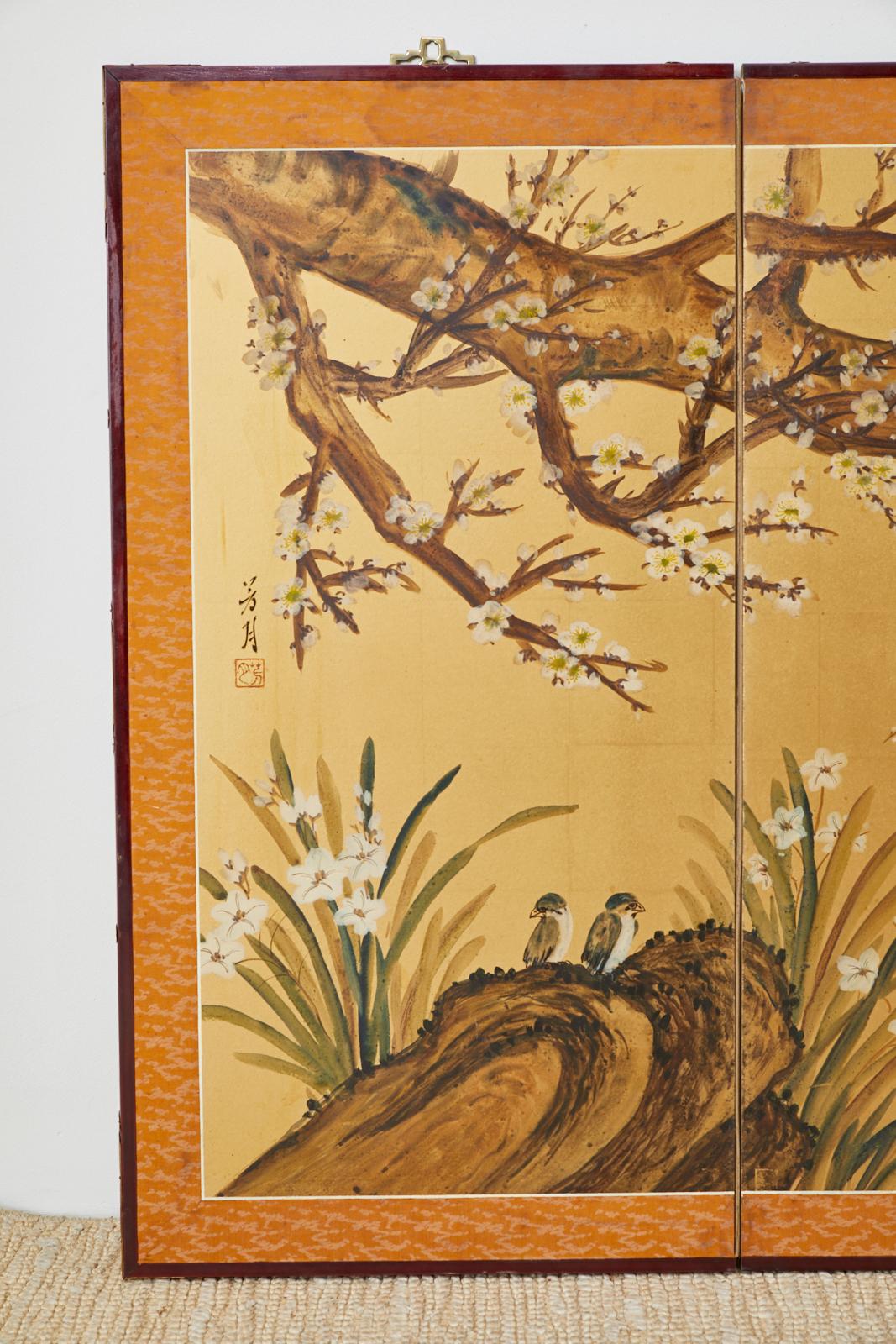Showa Japanese Four-Panel Screen Flowering Plum Tree