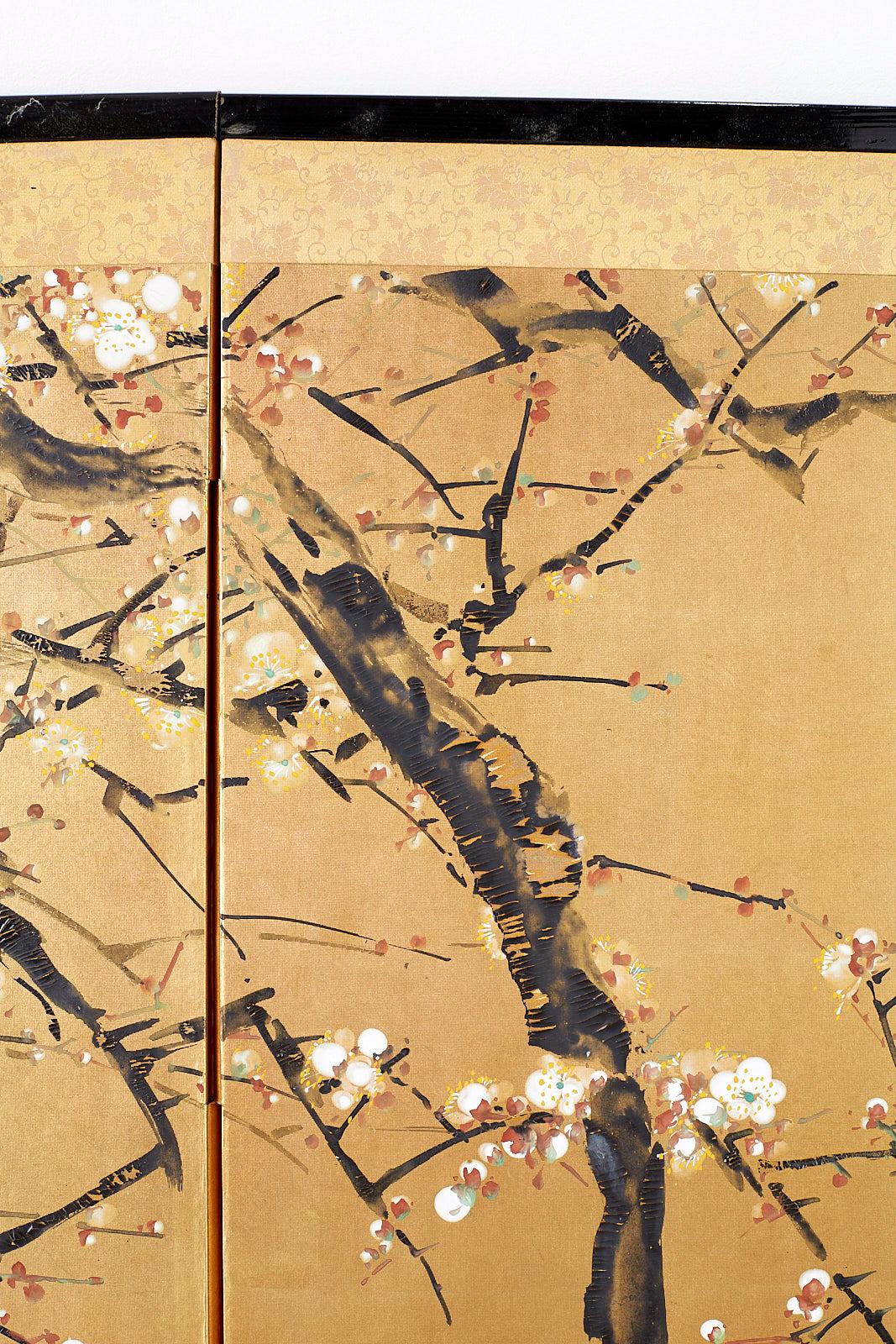 Japanese Four Panel Screen Flowering Prunus Tree 4