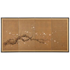 Japanese Four-Panel Screen Flowering Prunus Tree