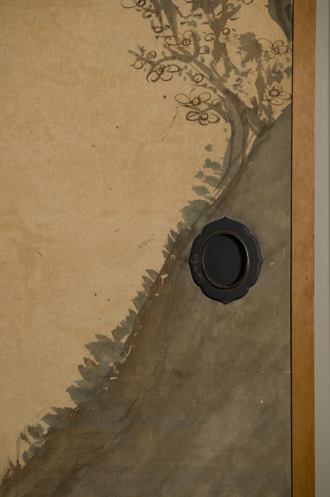 Edo Japanese Four-Panel Screen Four Fusuma 'Sliding Doors' with Venerable Plum For Sale
