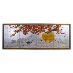 Japanese Four Panel Screen, Golden Sun Through Turbulent Surf