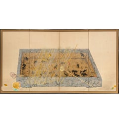 Japanese Four Panel Screen: Goldfish in a Fish Basin