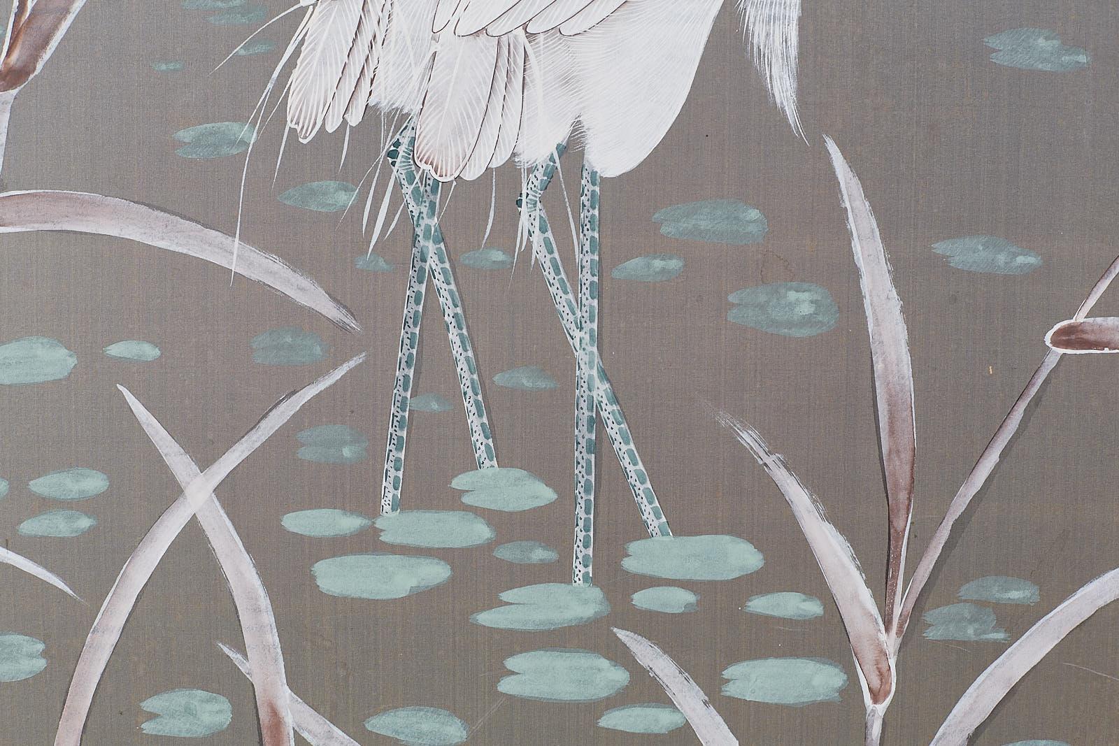 Japanese Four-Panel Screen Herons and Reeds 3