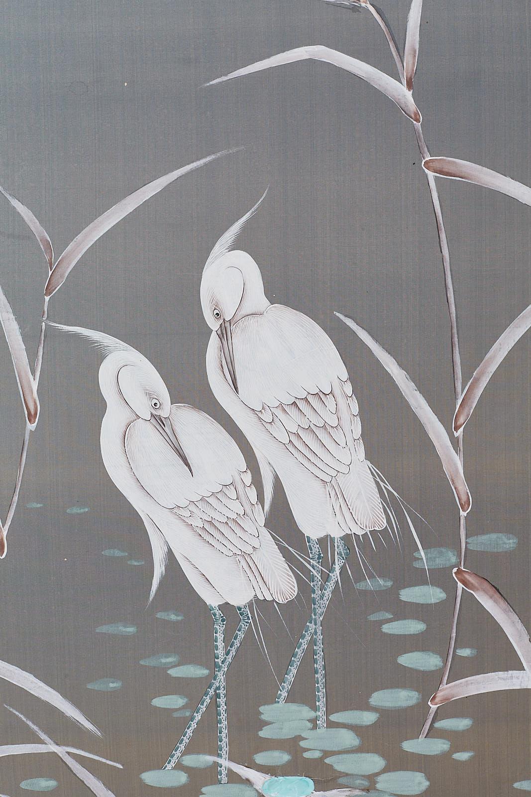 Japanese Four-Panel Screen Herons and Reeds 5