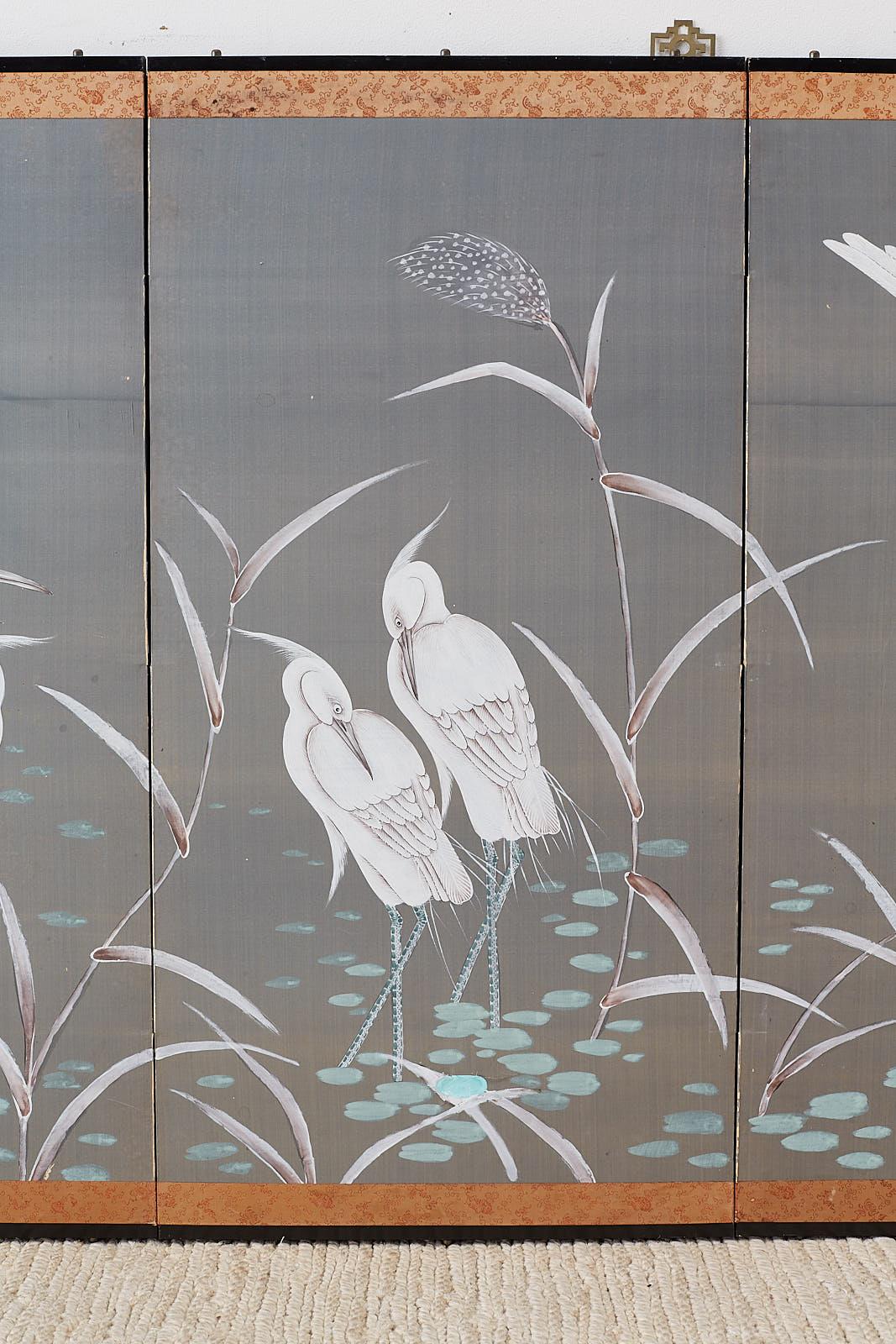 Japanese Four-Panel Screen Herons and Reeds In Good Condition In Rio Vista, CA