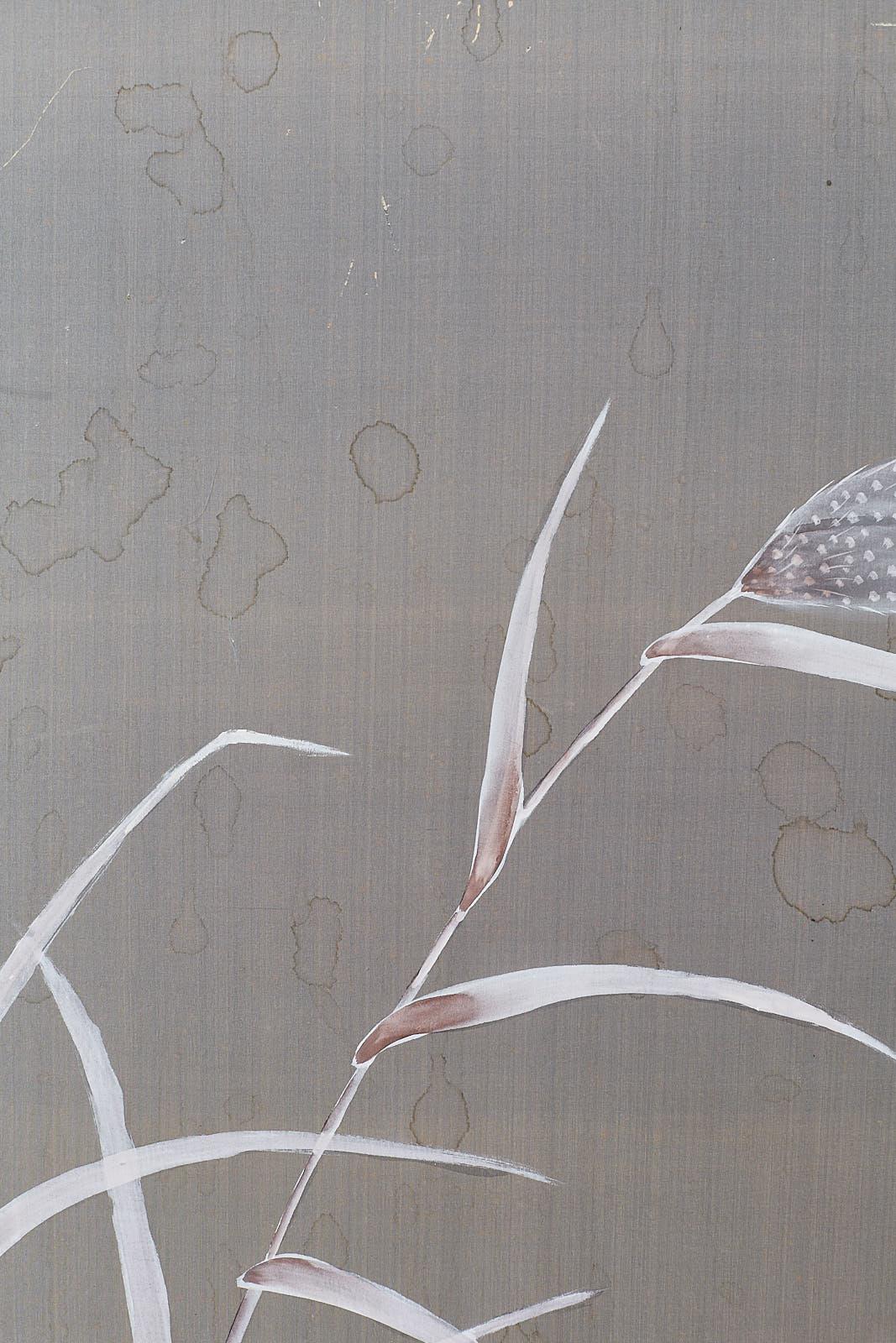 Silk Japanese Four-Panel Screen Herons and Reeds