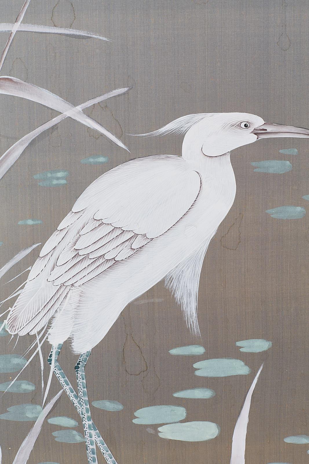 Japanese Four-Panel Screen Herons and Reeds 1