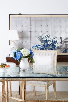 Japanese Four Panel Screen Irises on Silver Leaf