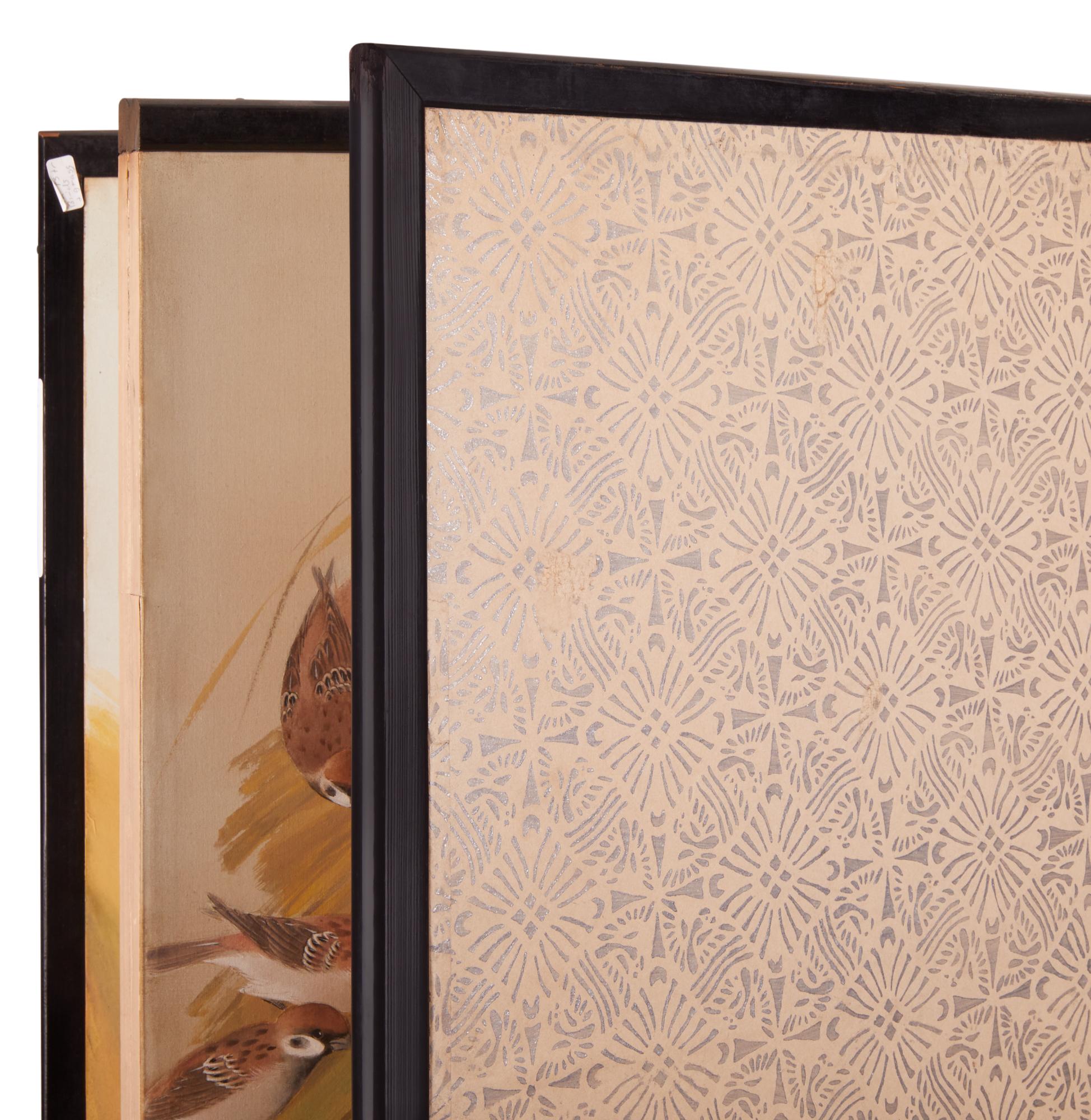 Japanese Four Panel Screen: Japanese Tree Sparrows on Stacks of Bailed Rice For Sale 3