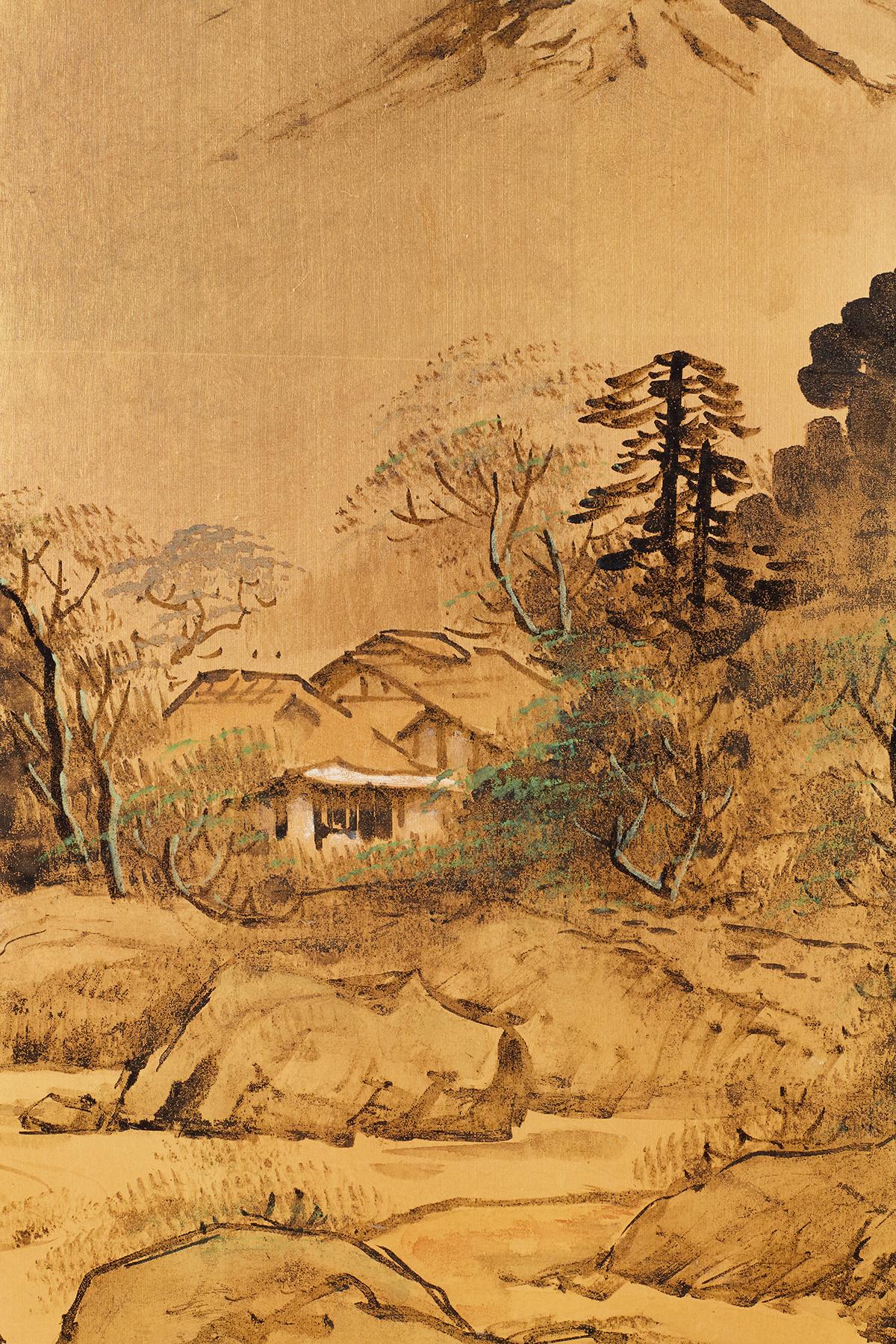 Japanese Four-Panel Screen Landscape with Fisherman 3