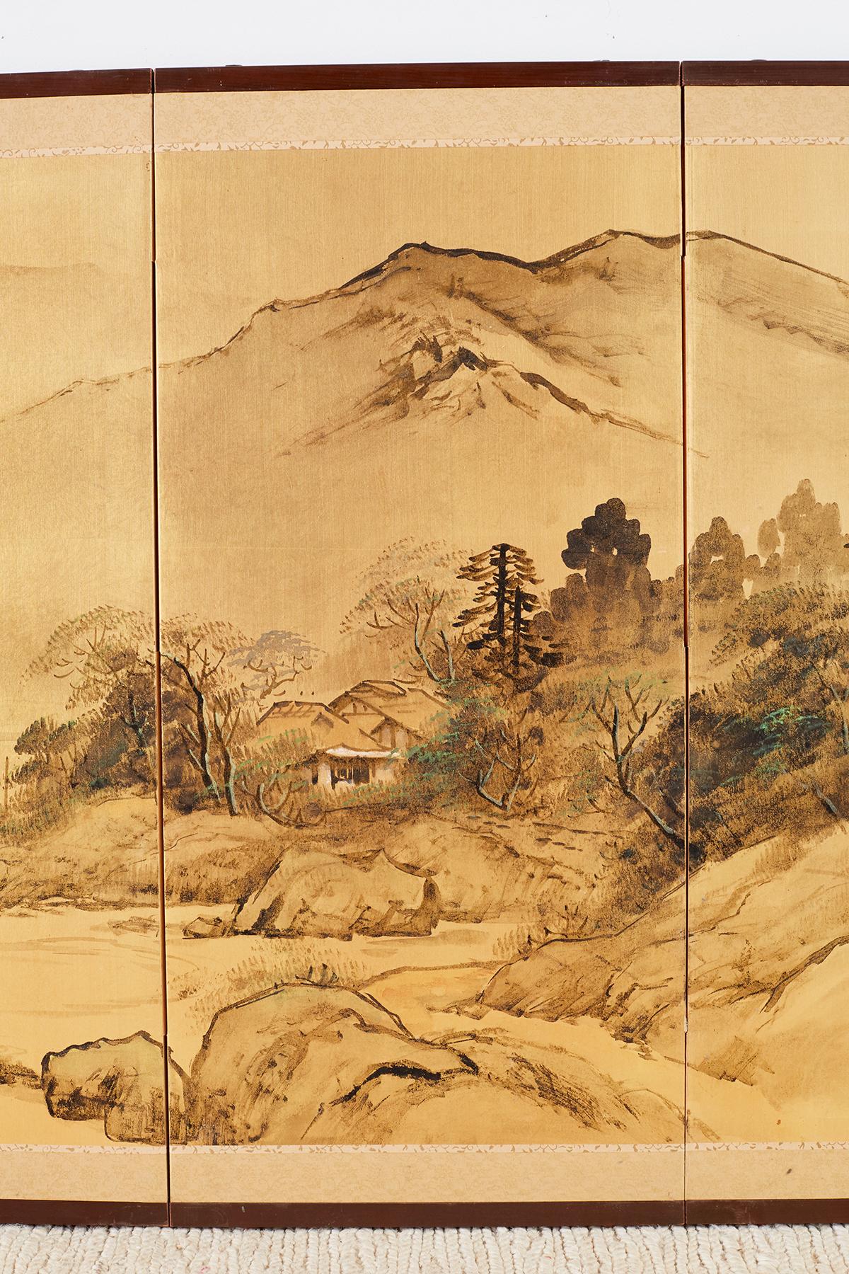 Japanese Four-Panel Screen Landscape with Fisherman In Good Condition In Rio Vista, CA