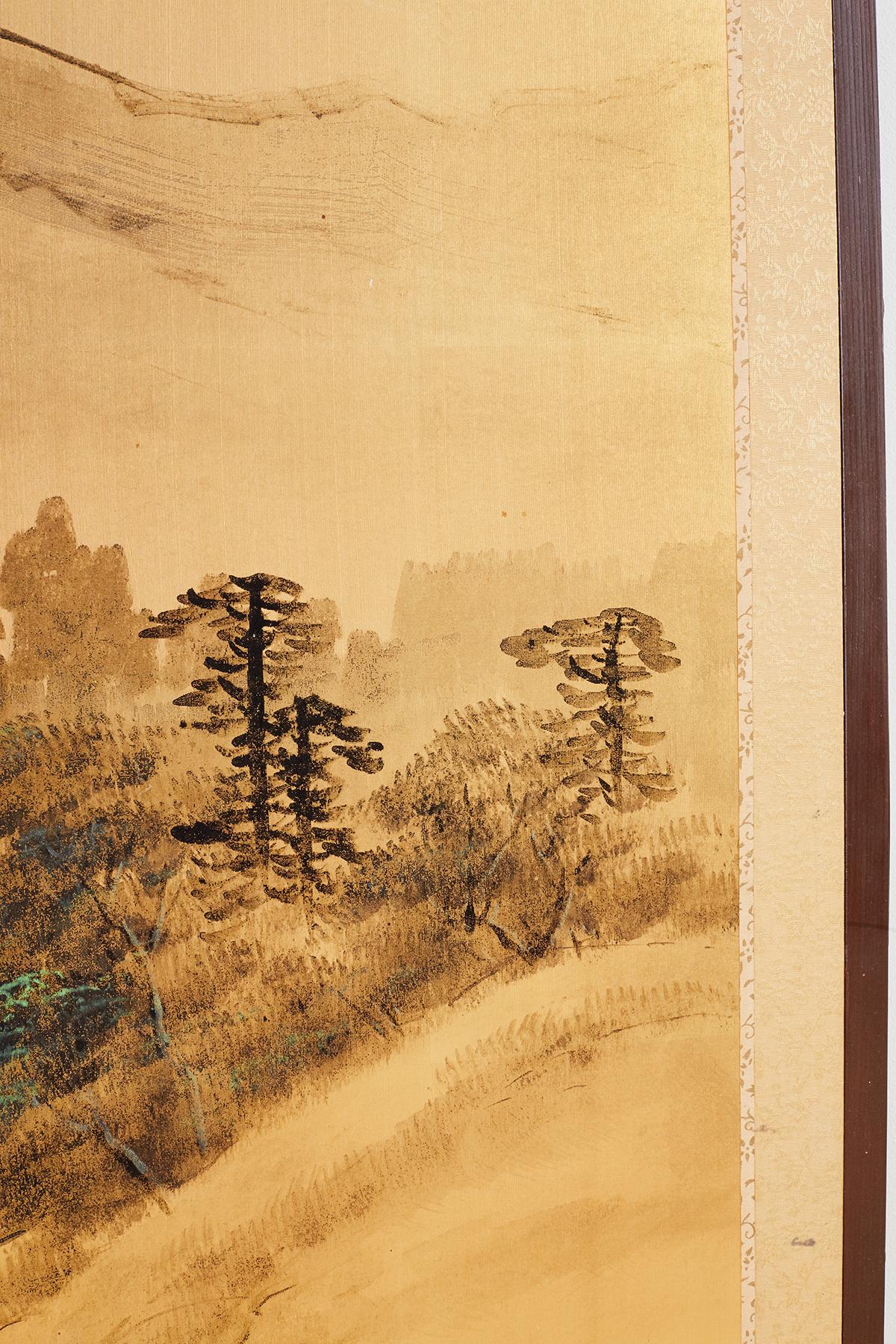 Japanese Four-Panel Screen Landscape with Fisherman 2