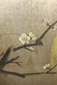 Japanese Four-Panel Screen, Moonlit Plum in Bloom with Bamboo