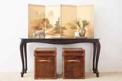 Japanese Four-Panel Screen Mountain Landscape on Silk