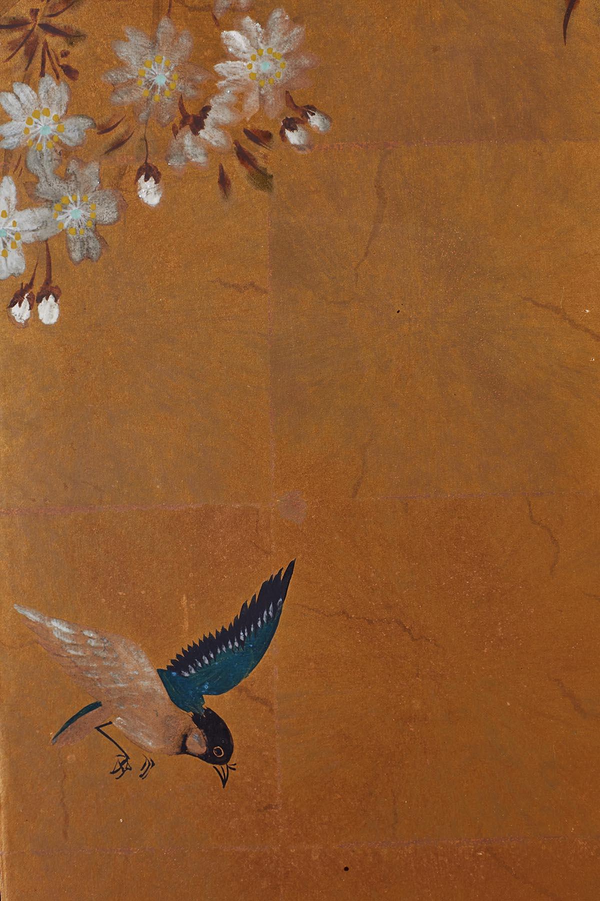 Japanese Four-Panel Screen of Birds in Prunus 3