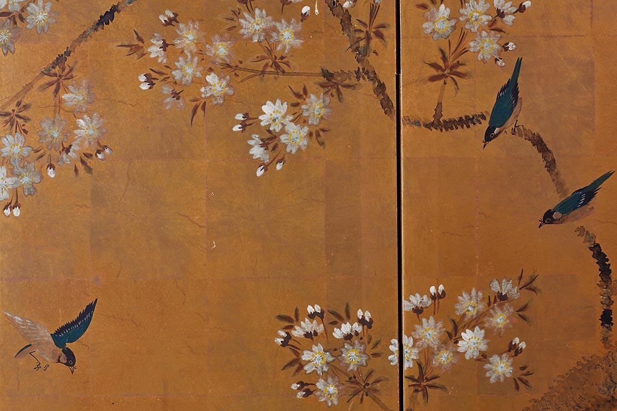 Japanese Four-Panel Screen of Birds in Prunus 4