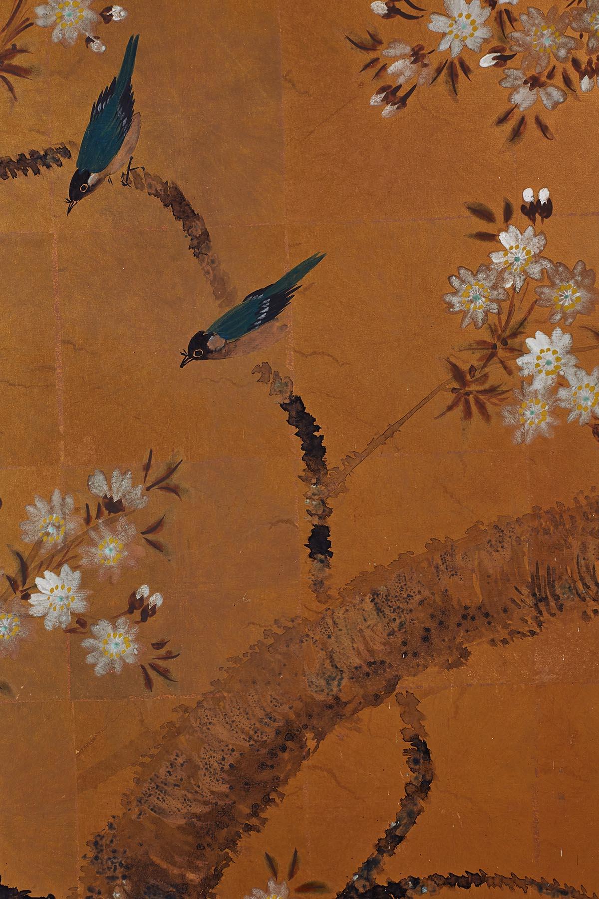 Japanese Four-Panel Screen of Birds in Prunus 5
