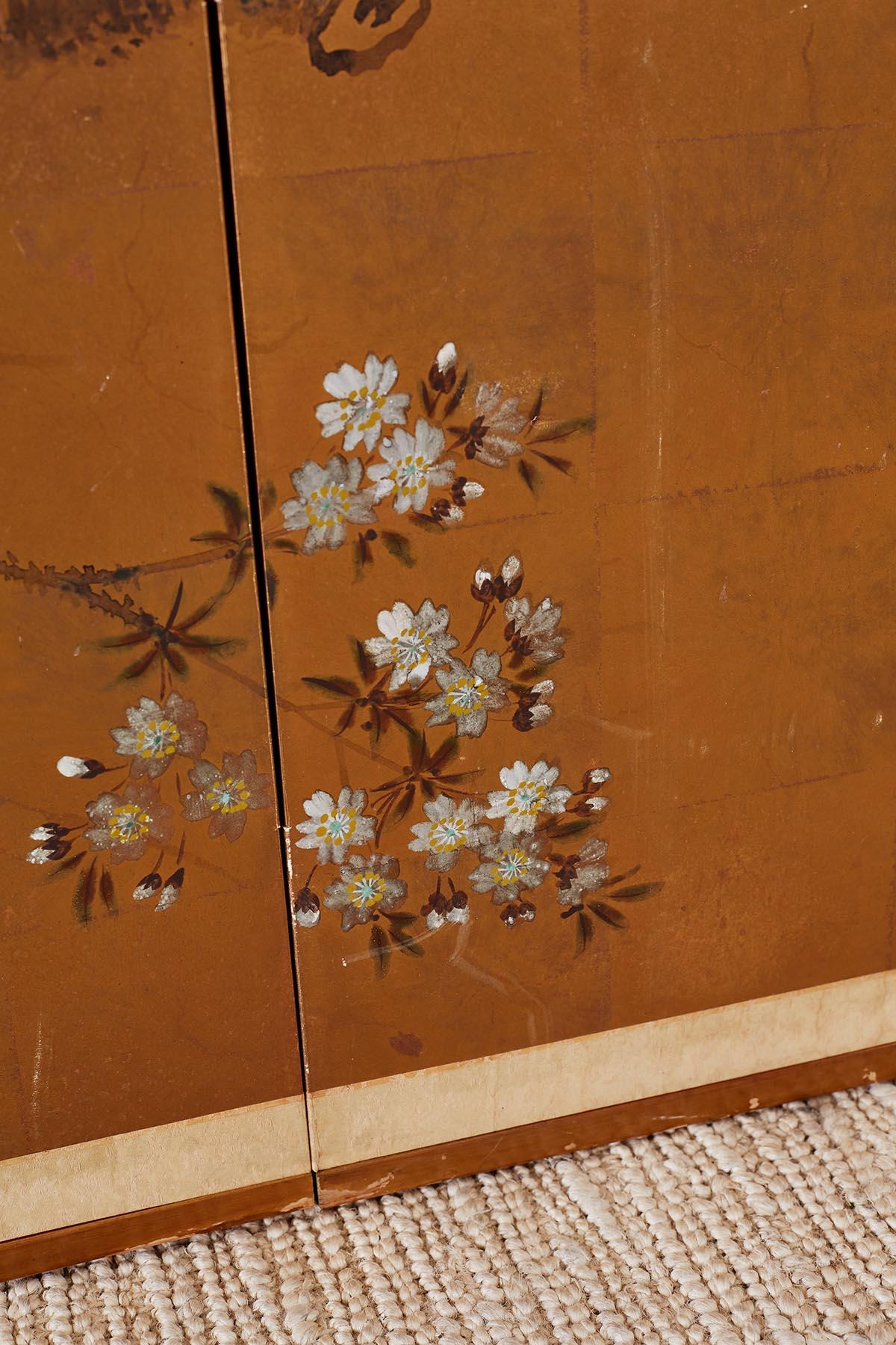 Japanese Four-Panel Screen of Birds in Prunus 6