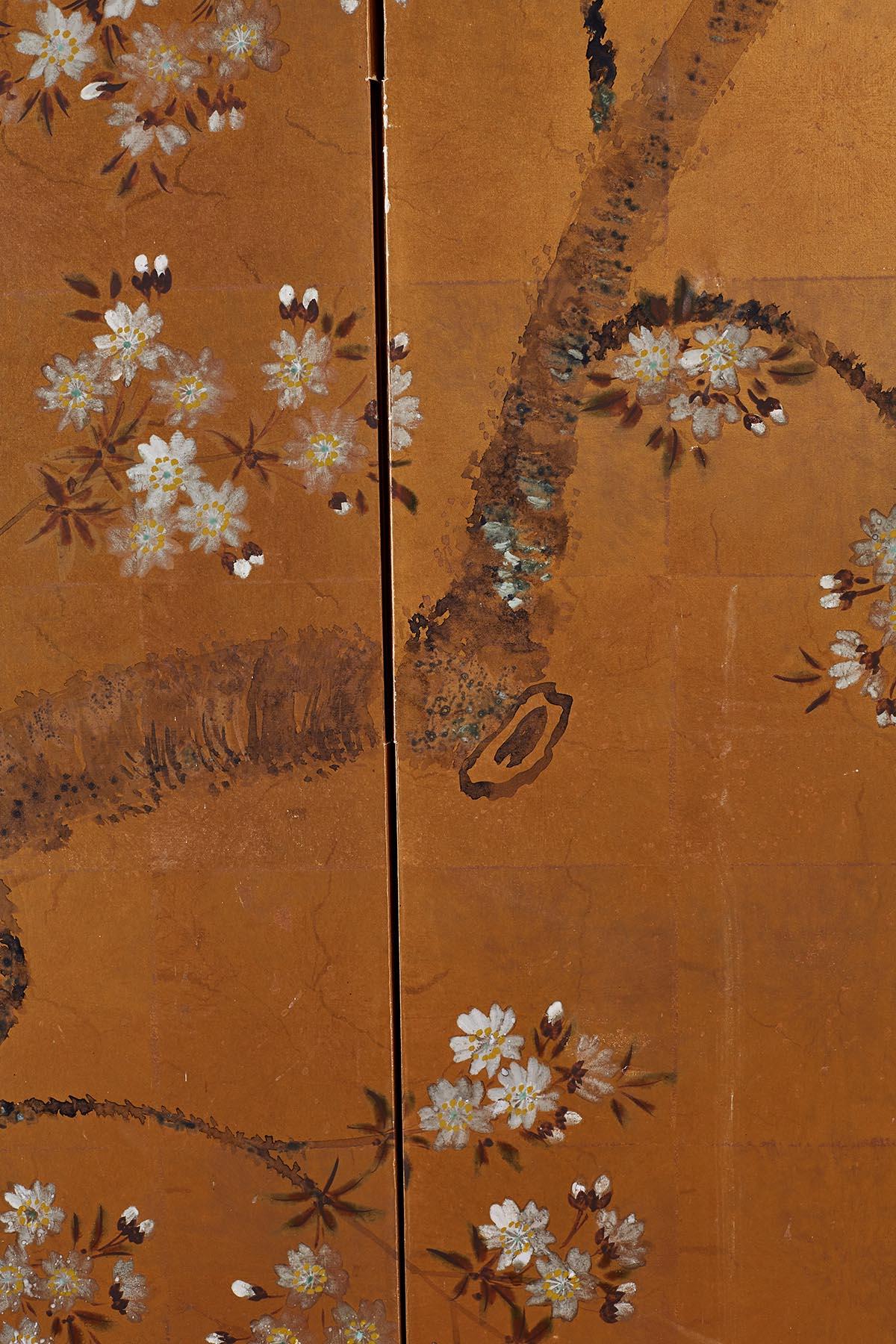 Japanese Four-Panel Screen of Birds in Prunus 9