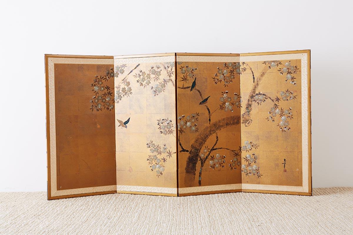 Japanese Four-Panel Screen of Birds in Prunus 1