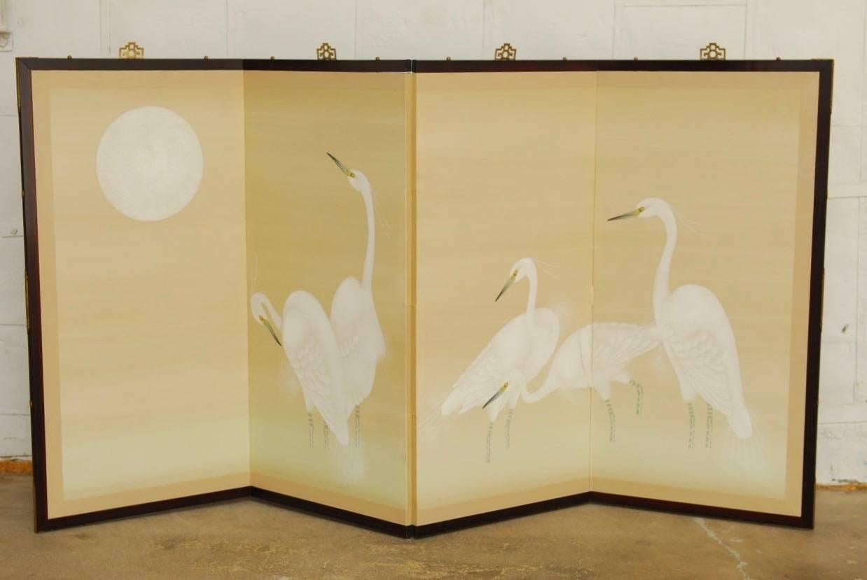Japanese Four-Panel Screen of White Cranes and Moon 5