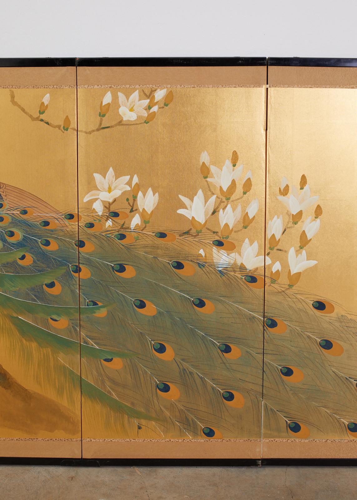 Japanese Four Panel Screen Peacock and Flowering Magnolia 10