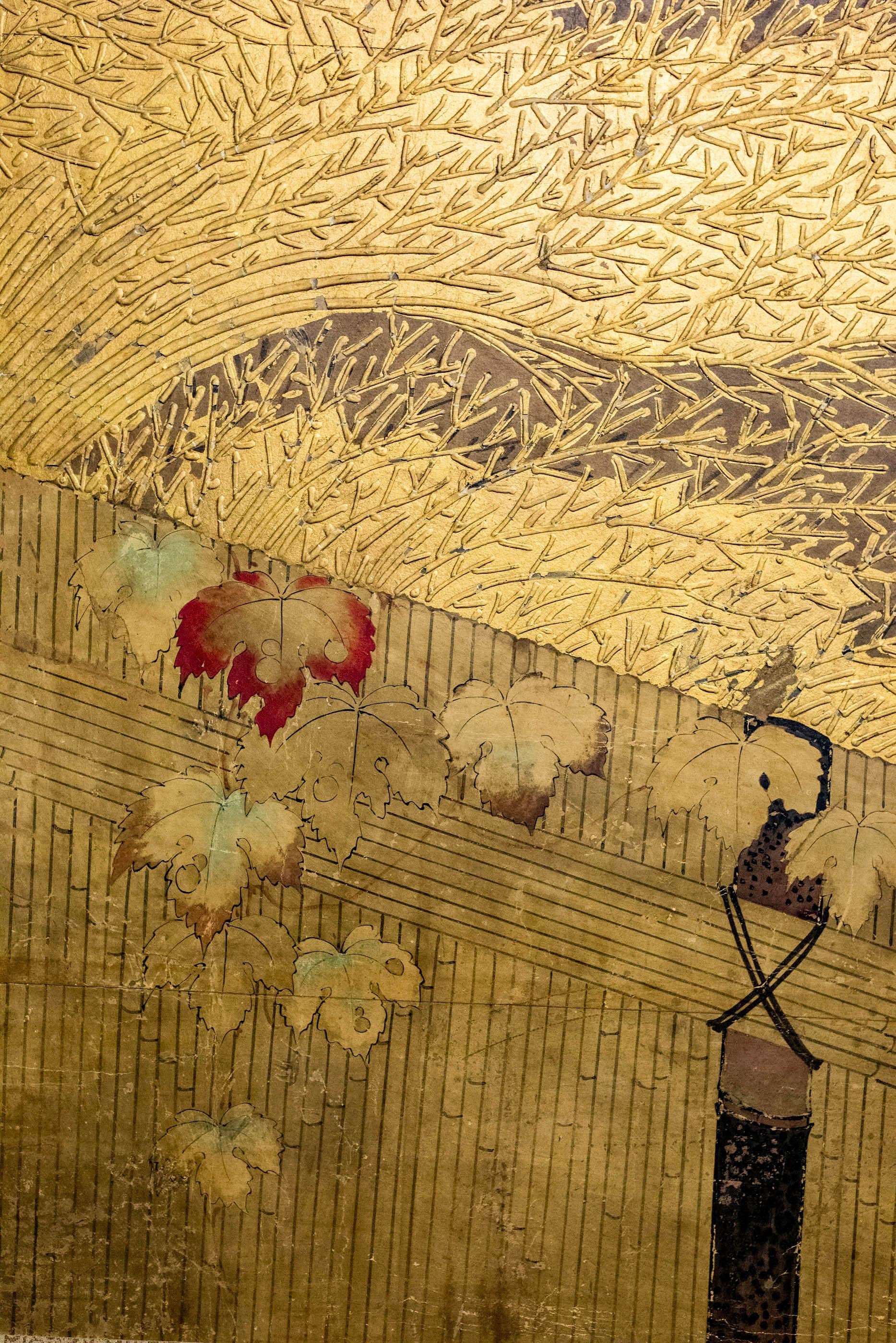 Gold Leaf Japanese Four-Panel Screen 