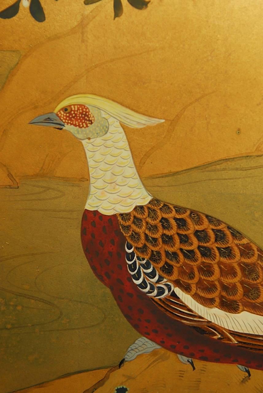 Japanese Four-Panel Screen Pheasants, Cherry and Prunus on Gold Leaf 4